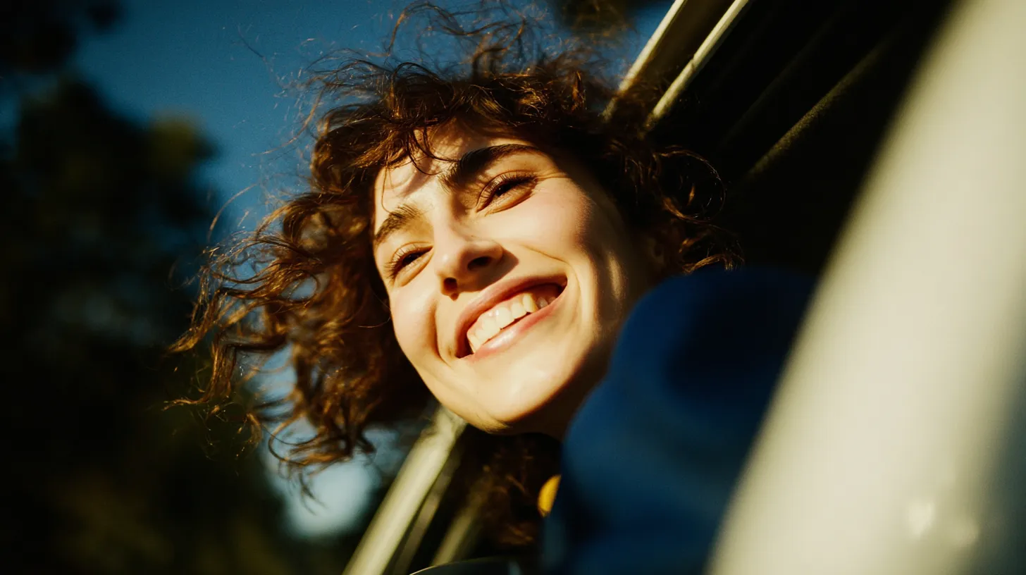 Mulher sorrindo na janela de um carro por assinatura Blink
